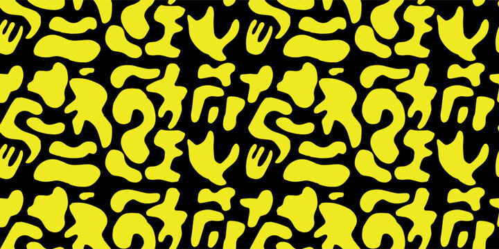 Yellow Abstracts lined up on a black background with nice contrast being very eye-catching. Art with Seamless pattern with explosive and radical appeal for different ages.