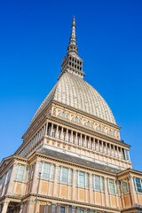 Fototapeta na wymiar Turin, Piedmont, Italy: Mole Antonelliana, previous synagogue, now the National Museum of Cinema, the tallest museum in the world, built between 1863 and 1889