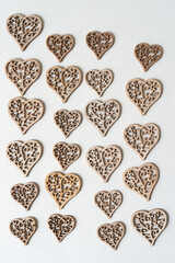 background with wooden heart shapes