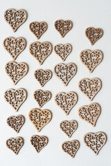 background with wooden heart shapes