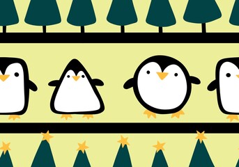 Winter animals seamless penguin cartoon kawaii Christmas fish pattern for wrapping paper and kids clothes print