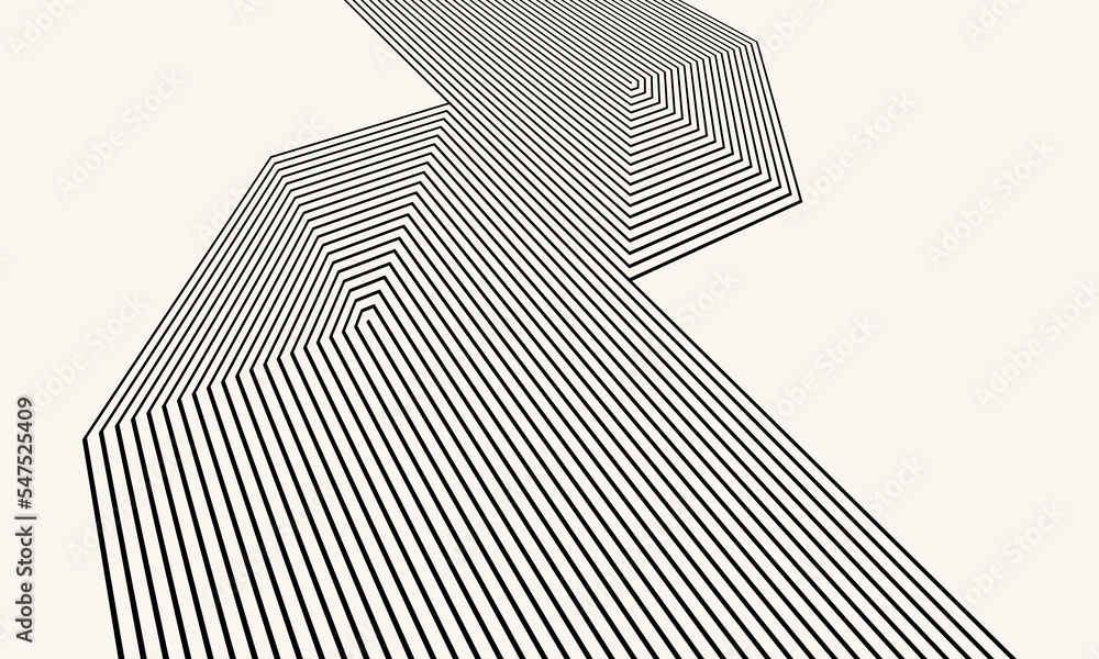 Poster abstract art lines background. monochrome stripes in hexagons, perspective view.