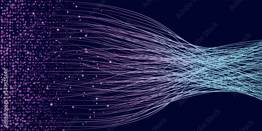 Fototapete waving lines with dots as big data visualization. chaos and order illustration.