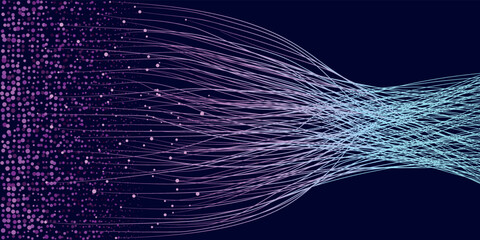 Waving lines with dots as big data visualization. Chaos and order illustration.