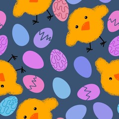 Easter eggs seamless cartoon chicken pattern for wrapping paper and fabrics and linens and kindergarten accessories