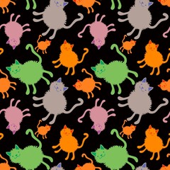 Cartoon animals seamless cat kitten pattern for wrapping paper and fabrics and linens and packaging