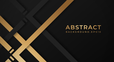 Abstract Dark Black 3D Background with Gold and Black Lines Paper Cut Style Textured. Usable for Decorative web layout, Poster, Banner, Corporate Brochure and Seminar Template Design
