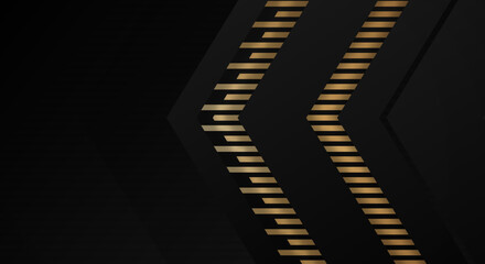 Abstract Dark Black Background with Gold Line Arrow Direction Geometric Triangle Design Modern Futuristic