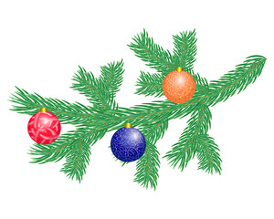 Naklejka na ściany i meble christmas tree branch with balls