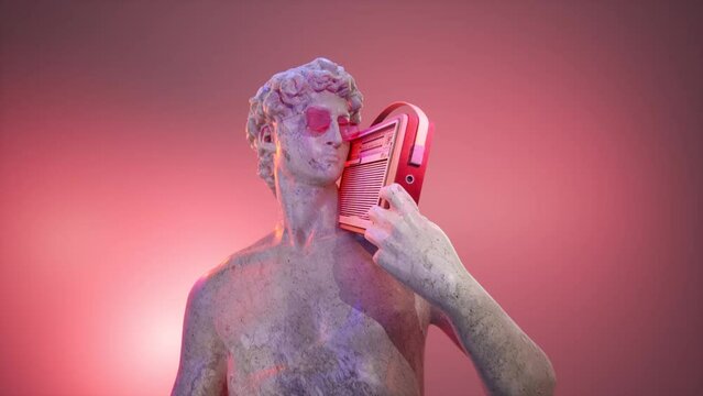 Statue of David by Michelangelo with vintage radio and sunglasses
