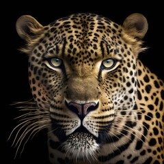 Fototapeta na wymiar Perfekter Leopard isoliert auf schwarzem Hintergrund
