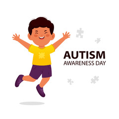 World autism awareness day with jumping boy and puzzle pieces