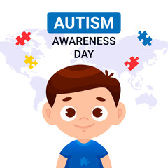 World autism awareness day illustration with boy concept and puzzle pieces