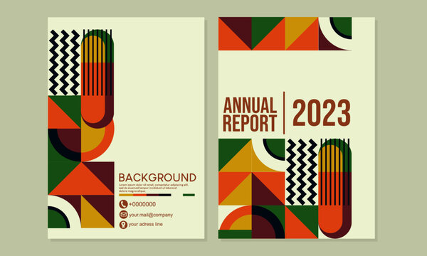 annual report cover design with abstract bauhaus pattern. geometric retro background. A4 size for books, journals, catalogs, flyers, posters
