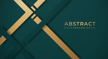Abstract Dark Green 3D Background with Gold and Green Lines Paper Cut Style Textured. Usable for Decorative web layout, Poster, Banner, Corporate Brochure and Seminar Template Design