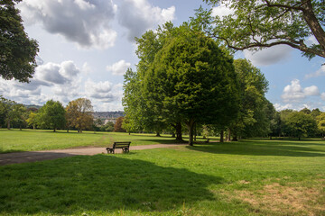 Wooden Memorial Bench at The Royal Victoria Park, 25th August 2018, Bath UK