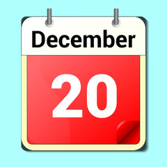 calendar vector drawing, date December 20 on the page
