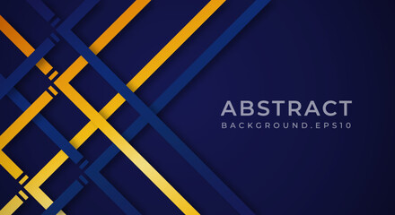 Abstract Dark Blue 3D Background with Gold Lines Paper Cut Style Textured. Usable for Decorative web layout, Poster, Banner, Corporate Brochure and Seminar Template Design