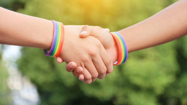LGBT hands holding each other to show love concept for enhance genders love diversity in LGBT community around the world                             