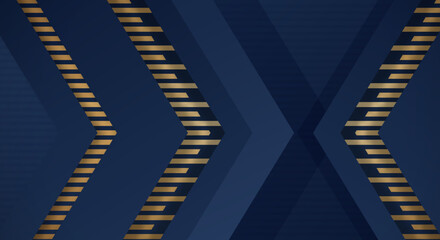 Abstract Dark Blue Background with Gold Line Arrow Direction Geometric Triangle Design Modern Futuristic