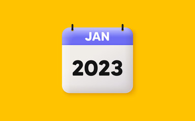 Calendar schedule 3d icon. January month icon. Event schedule Jan date. Meeting appointment planner. Agenda plan, Month schedule 3d calendar and Time planner. January day reminder. 2023 year. Vector