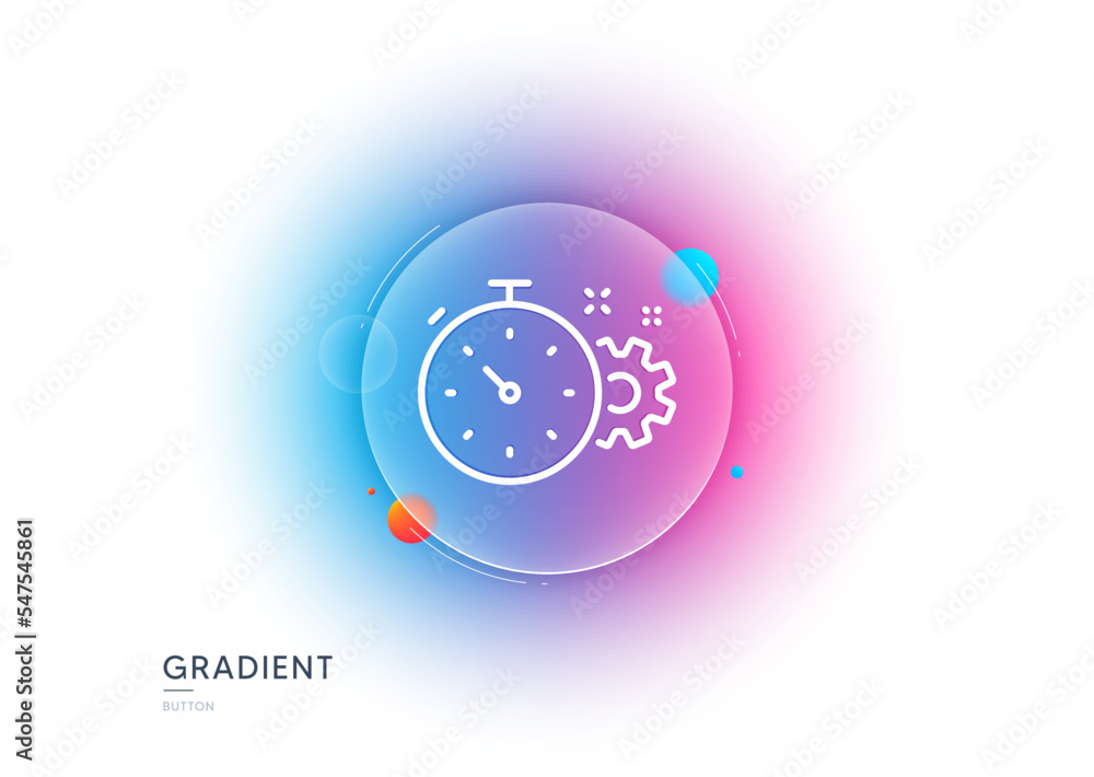 Poster cogwheel with timer line icon. gradient blur button with glassmorphism. engineering tool sign. cog g