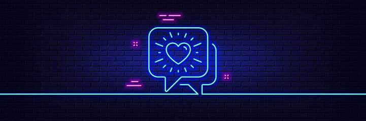 Neon light glow effect. Friends chat line icon. Friendship love sign. Assistance business symbol. 3d line neon glow icon. Brick wall banner. Friends chat outline. Vector