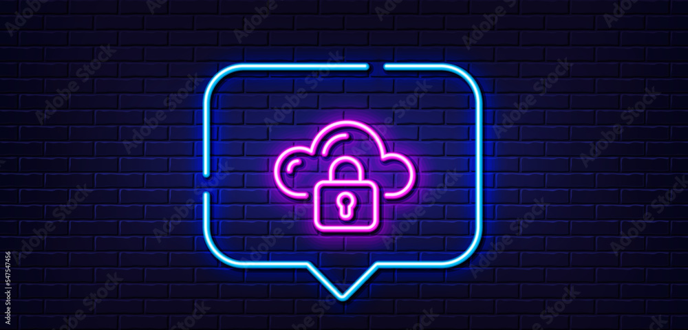 Poster neon light speech bubble. cloud computing protection line icon. internet data storage sign. file hos
