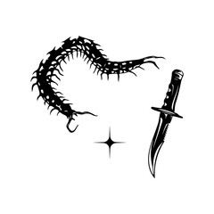 Fototapeta na wymiar vector illustration of a centipede and a knife