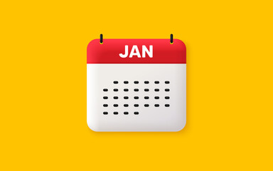 Calendar date 3d icon. January month icon. Event schedule Jan date. Meeting appointment planner. Agenda plan, Month schedule 3d calendar and Time planner. January day reminder. Vector