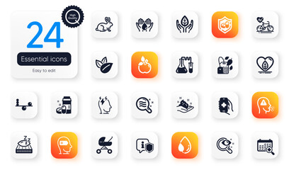 Set of Healthcare flat icons. Vision test, Wash hands and Weariness elements for web application. Leaf dew, Medical calendar, Medical tablet icons. Fair trade, Health app. Vector