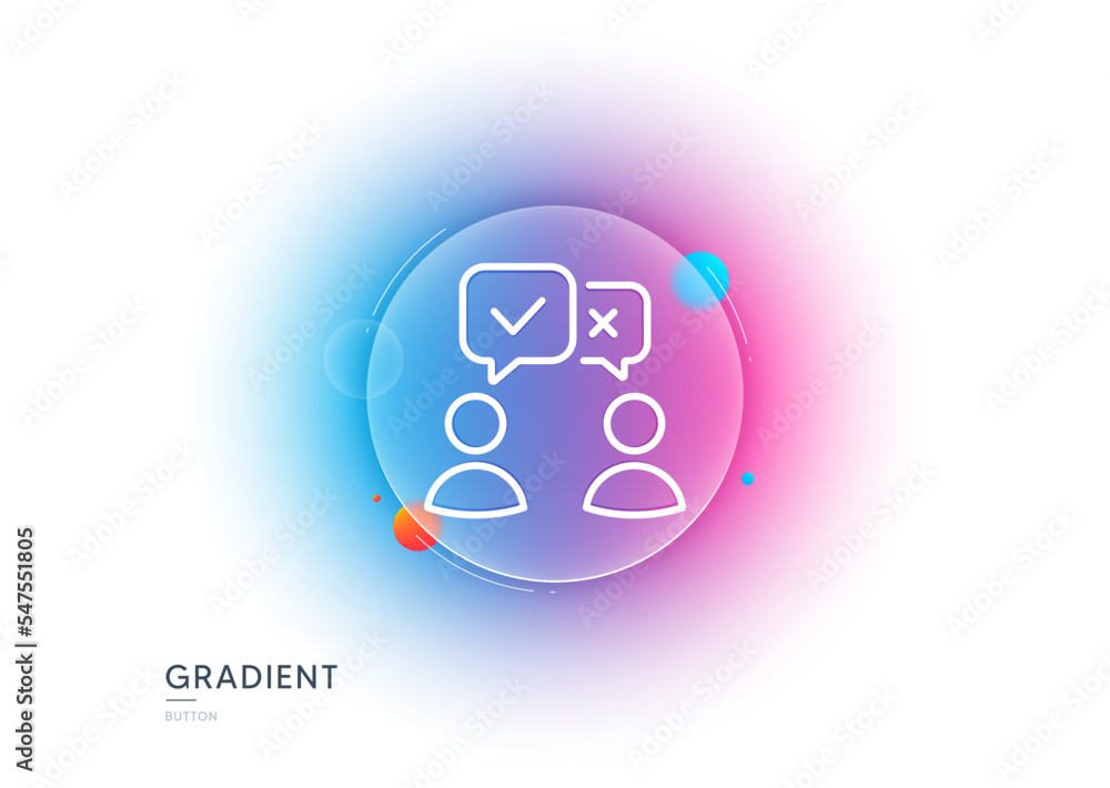 Poster people voting line icon. gradient blur button with glassmorphism. internet vote sign. web election s