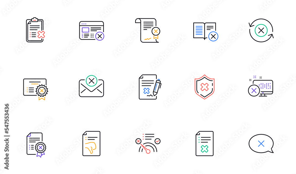Poster reject line icons. decline, cancel and dislike. disapprove linear icon set. bicolor outline web elem