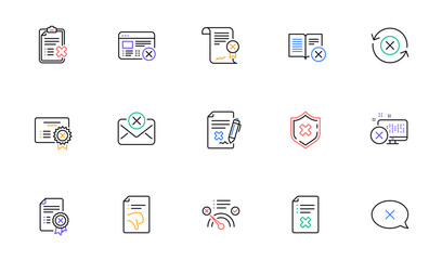 Reject line icons. Decline, Cancel and Dislike. Disapprove linear icon set. Bicolor outline web elements. Vector