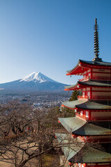 Chureito Pagoda with a clear view on Mount Fuji