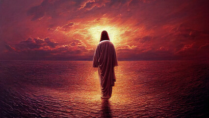 Jesus Christ Walking on the Water - obrazy, fototapety, plakaty