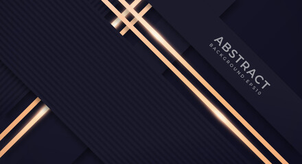Abstract Dark Black Background with Golden Lines Luxury Strings. Geometric Backdrop with Textured Paper Layers for Business Presentation Template