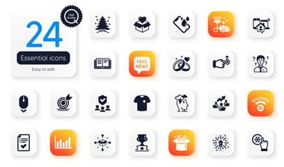 Set of Business flat icons. Support consultant, Education and Vacuum cleaner elements for web application. Scroll down, Parcel delivery, Fake news icons. Hat-trick, T-shirt. Vector