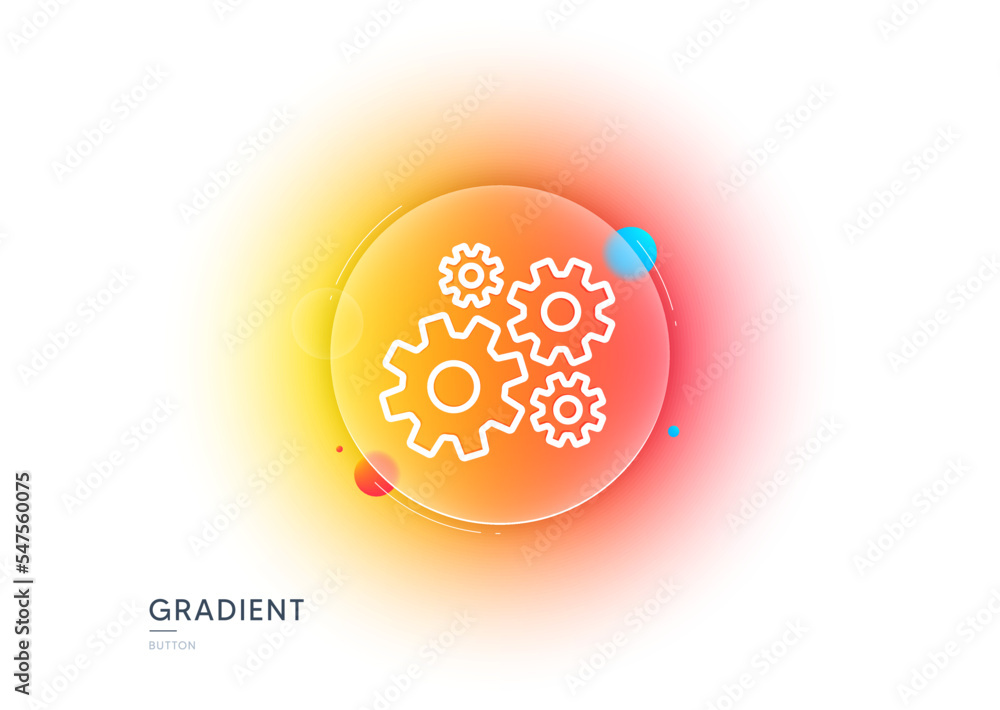 Poster cogwheel line icon. gradient blur button with glassmorphism. engineering tool sign. cog gear symbol.