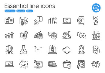Like app, Approved and Decreasing graph line icons. Collection of Swipe up, Customer satisfaction, Washing machine icons. Seo laptop, Location, Air balloon web elements. Safe water. Vector - obrazy, fototapety, plakaty