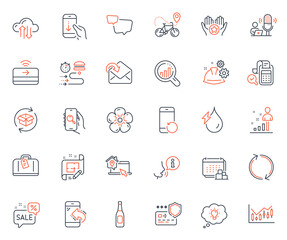 Business icons set. Included icon as Payment protection, Financial diagram and Bike delivery web elements. Refresh, Search app, Scroll down icons. Return parcel, Delivery. Vector