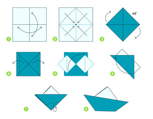 Origami tutorial for kids. Origami cute ship.