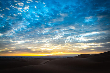 sunrise over sand dunes of erg chebbi, merzouga, morocco, desert, north africa, sahara