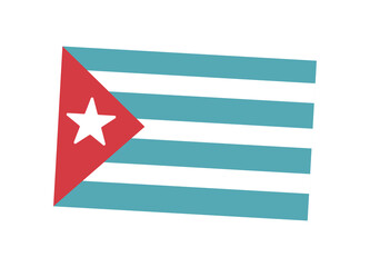 Colorful Cuban element. Sticker with national traditional flag with stripes, red triangle and star. Design element for social networks. Cartoon flat vector illustration isolated on white background
