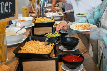 Various kinds of menus are served in buffet manner which is usually at a meeting, party.  Italia or italian food.