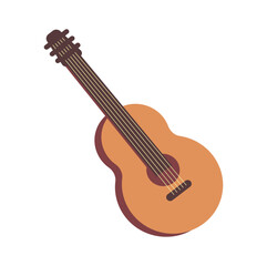 Fototapeta na wymiar Colorful Cuban element. Sticker with wooden guitar or ukulele. Traditional musical instrument. Design element for banner or poster. Cartoon flat vector illustration isolated on white background