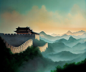 Landscape with the Great Wall of China. Treasures of China.