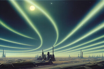 Futuristic science fiction digital matte painting of a city environment on an alien planet.