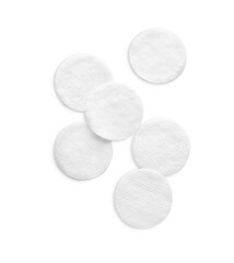 Fototapeta na wymiar Soft clean cotton pads on white background, top view