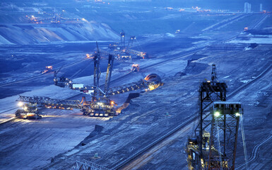 A large bucket wheel excavator in a lignite quarry, Germany - 547567497
